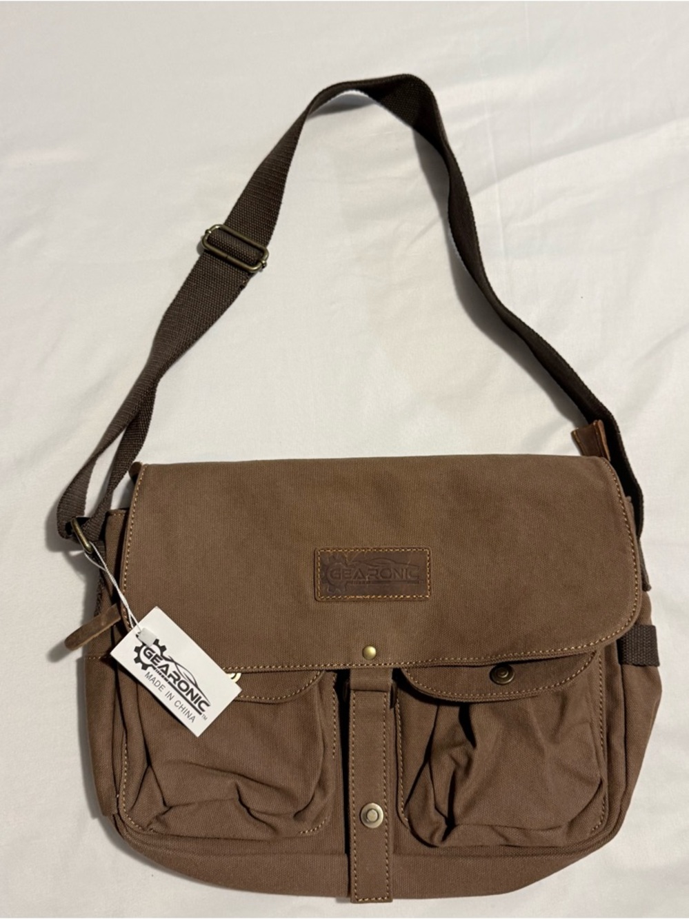 Gearonic Brown Canvas Messenger Bag for Men NWT